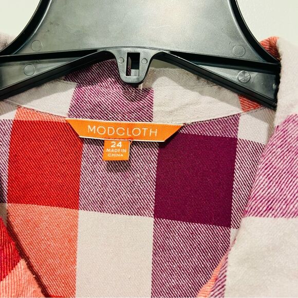 Modcloth Women's Flannel Jam Midi Dress with Pockets Size 24 Purple/Orange Plaid - Picture 5 of 12